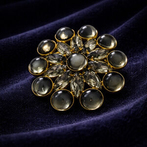 Vintage Olive Green and Smoky Rhinestone Brooch | Mid Century Statement Pin